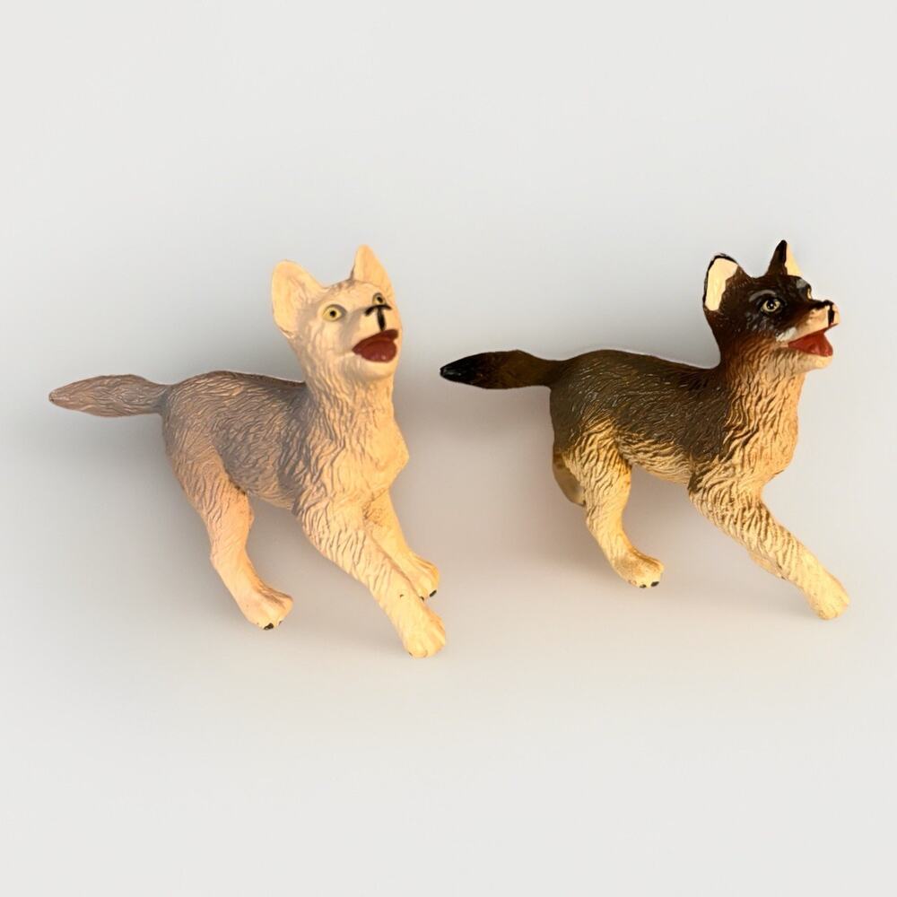 Safari Ltd Wolf Figures Lot 1990 Vintage Animal Toy Set Gray Brown